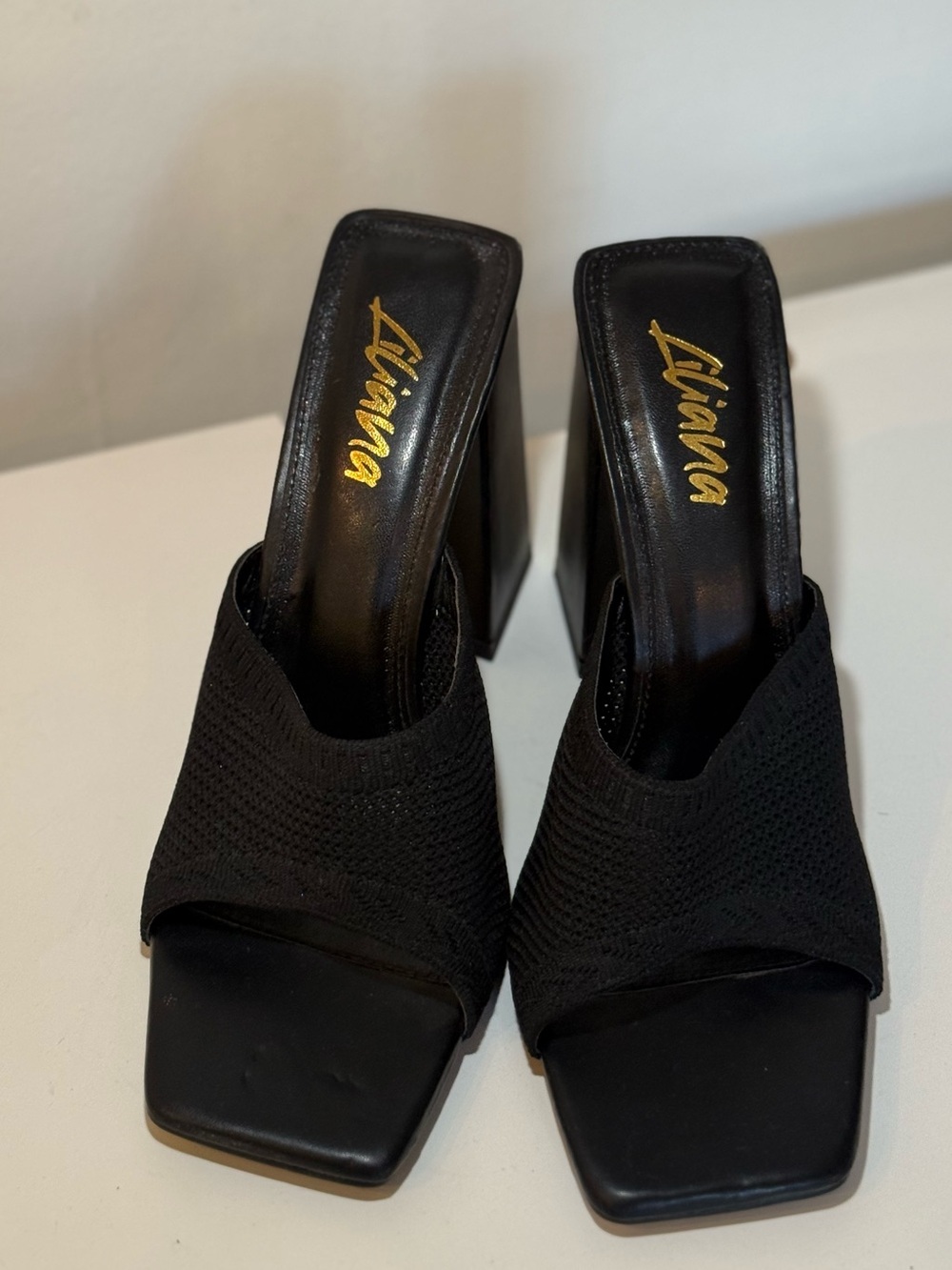 Liliana Black Knit Block Heel Mules Sandals Knitted Summer Woman Size 10 NWOT - Picture 2 of 7